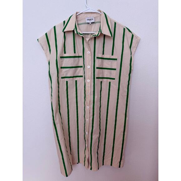 FRNCH Emie Shirt Dress Green and White Stripes Straight Fit Cap Sleeves Large - Picture 1 of 7